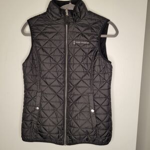Free Country Black Quilted Vest with Logo Sz.S Reversible Lightweight Stylish